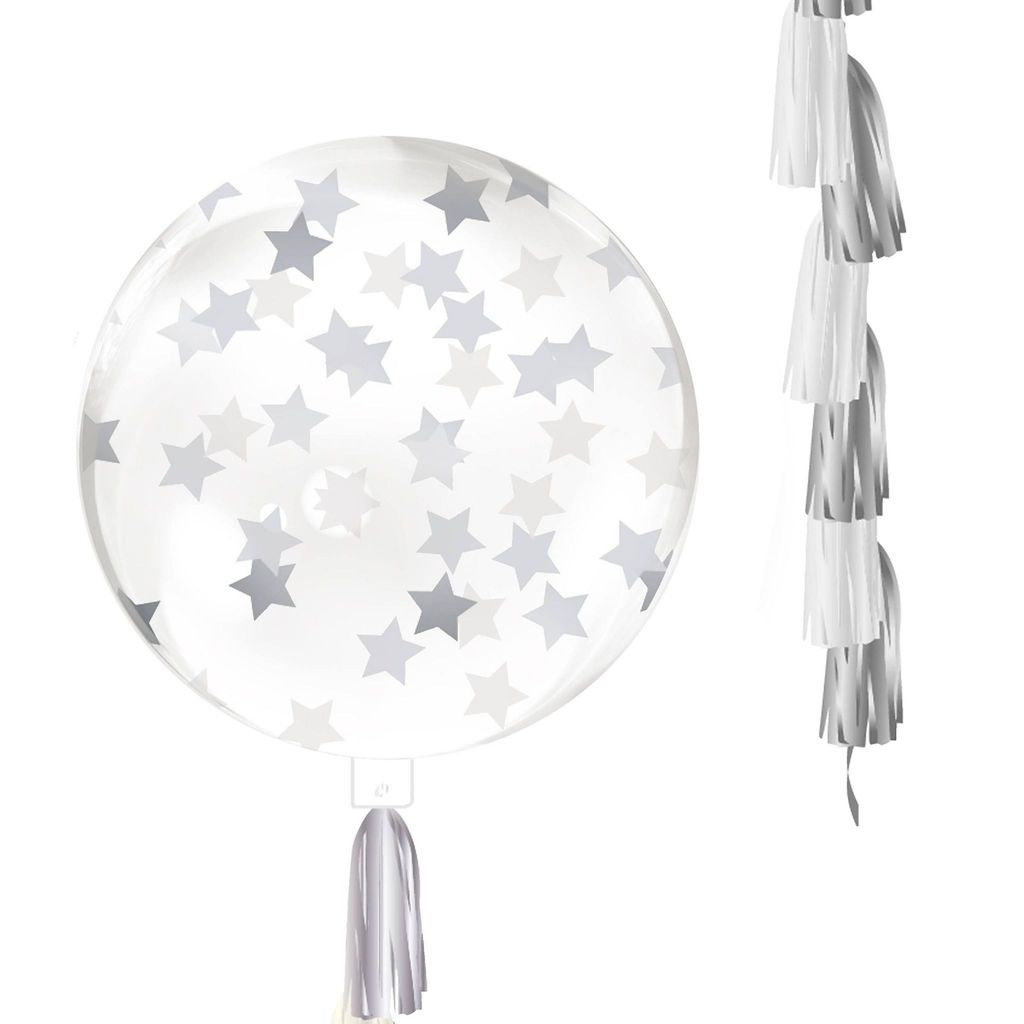 Silver Star Confetti with Tassel Balloons - Helium Quality - 24 inches - 1PC - Party and Festive Needs | Buy online on ZillyBuy