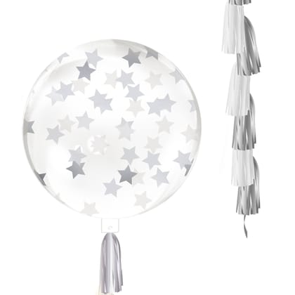 Silver Star Confetti with Tassel Balloons - Helium Quality - 24 inches - 1PC