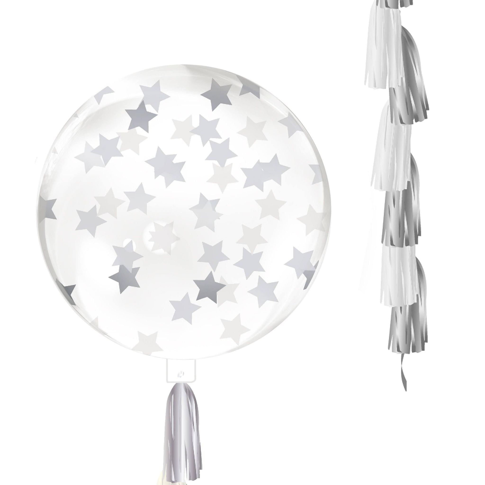 Silver Star Confetti with Tassel Balloons - Helium Quality - 24 inches - 1PC