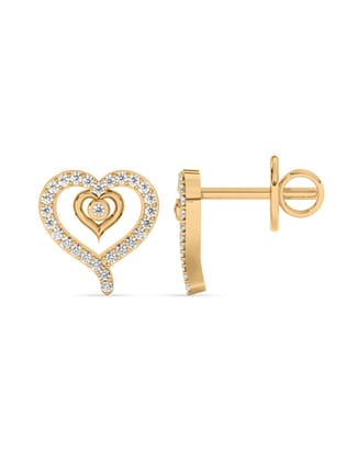 Lab Grown Romance Twin Heart Diamond Earrings In Gold-9K / Yellow Gold