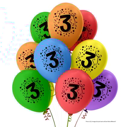 3 Number Balloons Latex Balloons For Three Number Theme Balloons Pack of 30pcs | Multicolor Balloons Decoration For Birthday Anniversary | Party Supplier