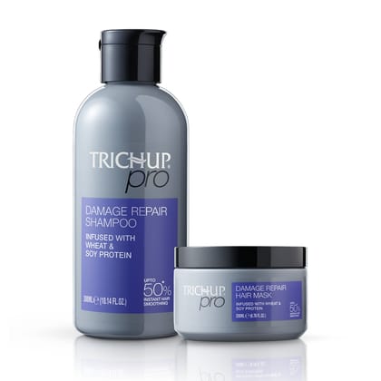 Trichup Pro Damage Repair & Instant Smoothing Combo (Set of 2) Shampoo 300ml + Hair Mask 200ml for Dry, Frizzy Hair, Smoother & Stronger Hair Trichup Pro Damage Repair & Instant Smoothing Combo (Set of 2) Shampoo 300ml + Hair Mask 200ml for Dry, Frizzy Hair, Smoother & Stronger Hair