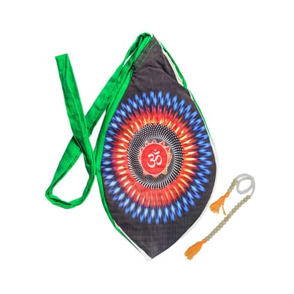 MAYAPURI Aum (OM) Printed Gomukhi Japa Mala Bag, Pure Cotton Beads Bag, Chanting Bag with Zip Pocket and Sakshi Mala Counter, Pack of 1