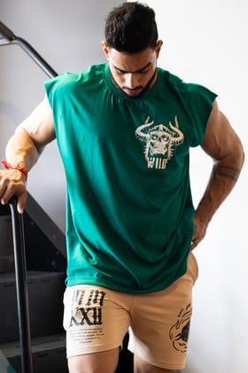WILD DEVIL "PREMIUM VINTAGE" MUSCLE TEE (DARK GREEN)-S