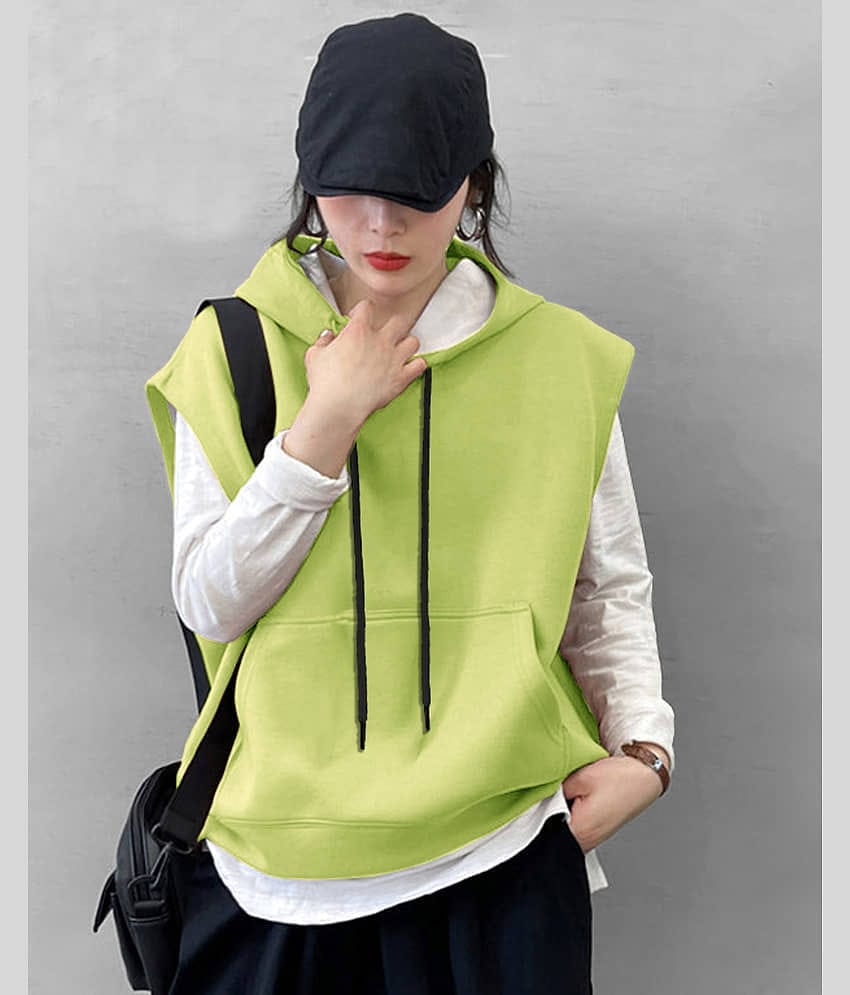 Eyebogler Women Cotton Blend Hooded Sweatshirt For ( Green )