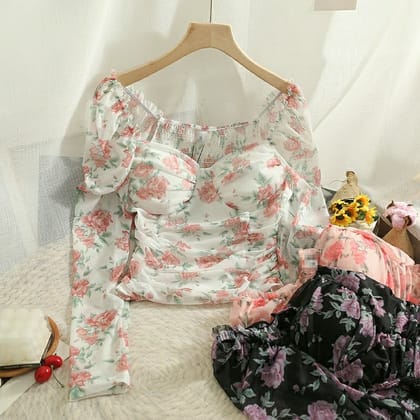 Edwina Floral Top-XS / White