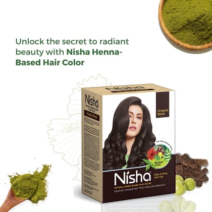 Nisha Henna Based Hair Color Original Black 60g, Henna Powder Hair Color Dye Black Hair Colour