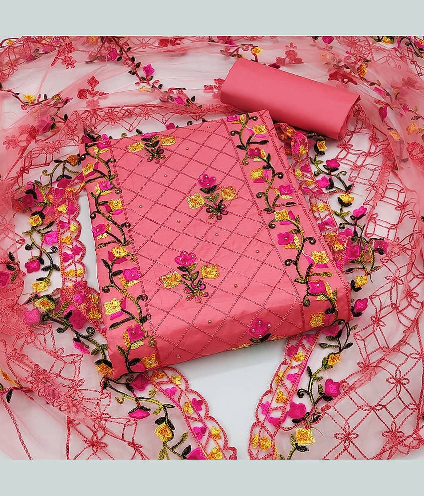 Gazal Fashions - Unstitched Pink Cotton Blend Dress Material ( Pack of 1 )