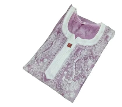 Lucknowi Chikankari Cotton Embroidered Long Purple Kurti Lucknowi Chikankari Cotton Embroidered Long Purple Kurti