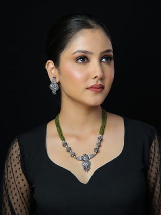 Oxidised leaf choker Necklace Set | 925 Silver-925 Silver / Ethnic / Necklace & Earrings