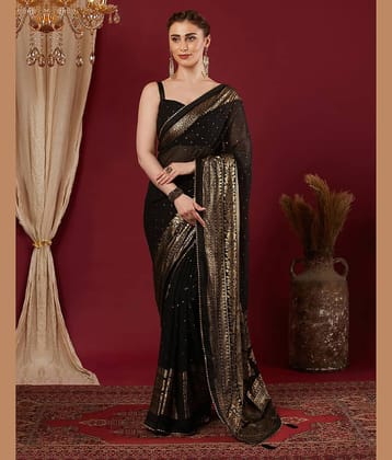 Samah Georgette Printed Regular Saree With Unstitched Blouse Piece ( Black )