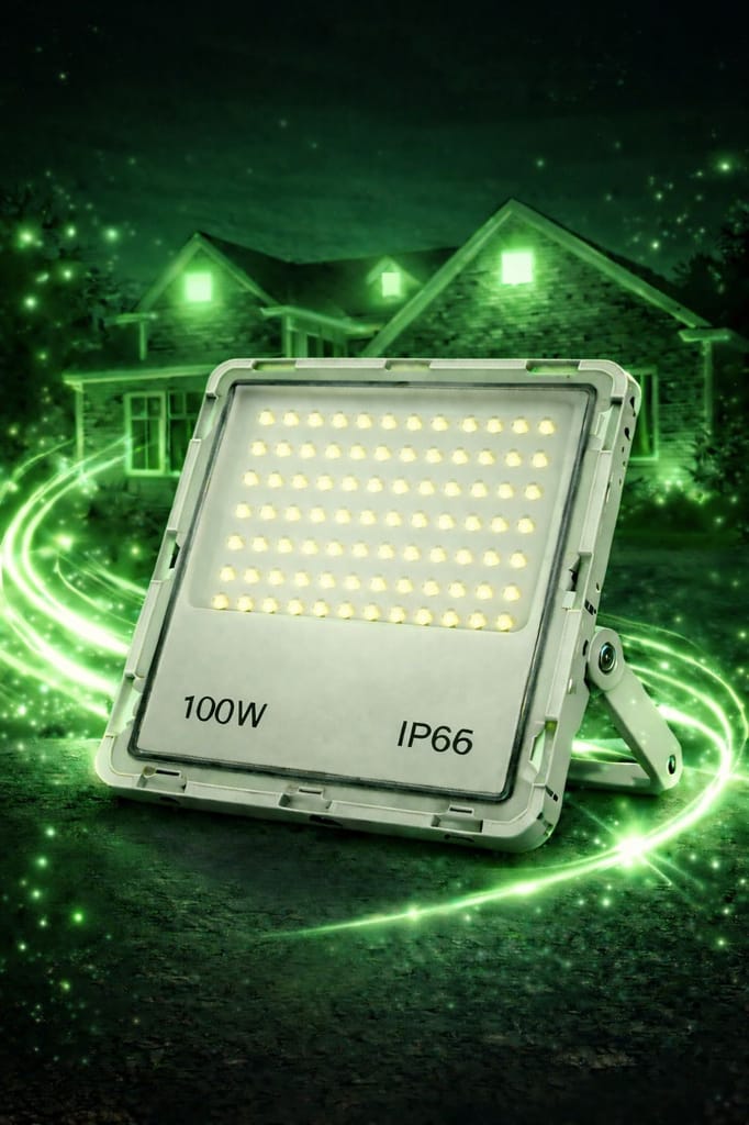 SPARKWORLD 100W Lens Model IP66 Waterproof LED Flood Light Green | High-Power Outdoor Lighting for Garden, Warehouse, Stadium & Security