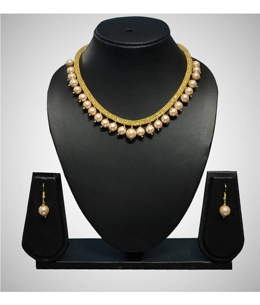 SAVESA Alloy Off White Statement Designer Gold Plated Necklaces Set