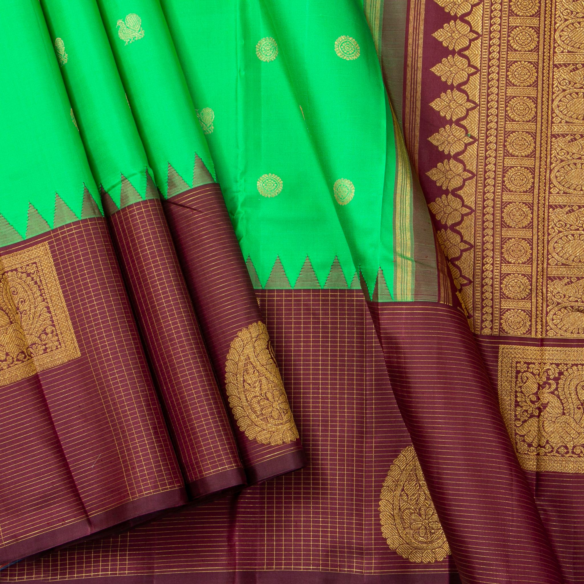 Green And Brown Kanchipuram Silk Saree For Wedding Wear PV NYC 1530