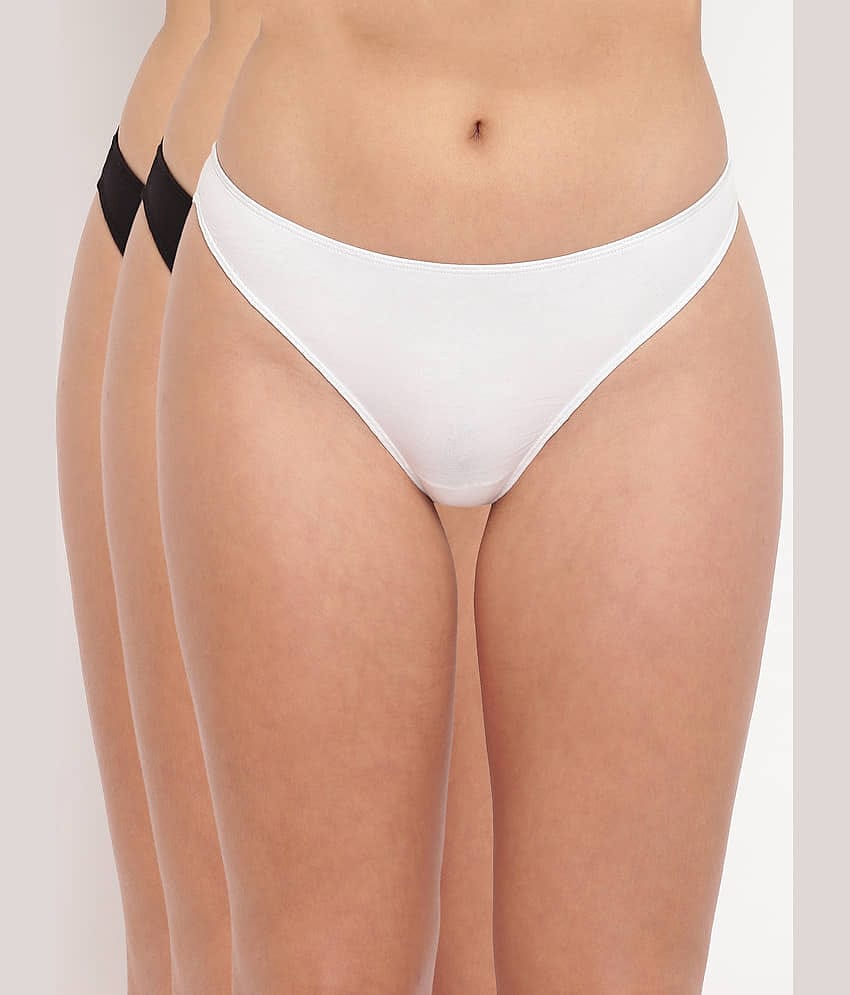 BASIICS By La Intimo Pack of 3 Cotton Lycra Women's Thongs ( Multi Color )