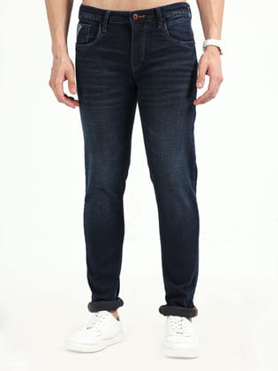 Men's Cobalt Blue Knitted Slim Fit Mid Rise Jeans | Rick Rogue-32