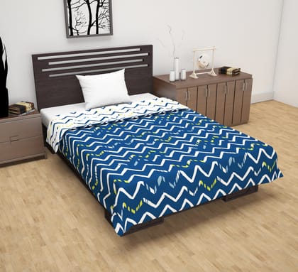 Dark Blue Abstract Print Soft Touch Microfiber Single Bed Dohar-Single / Blue and White / NT1151