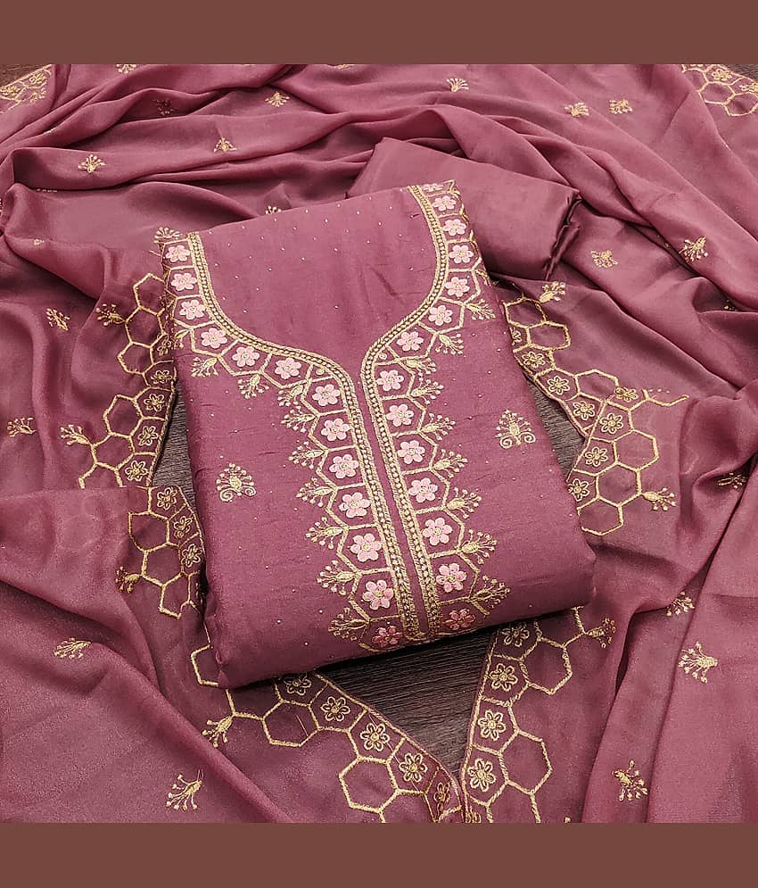 Rangtulika Ethnics Women Georgette Unstitched Dress Material ( Peach )