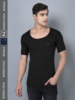 Men's Assorted Pack of 2 Solid Combed Cotton Shrinkless Vest