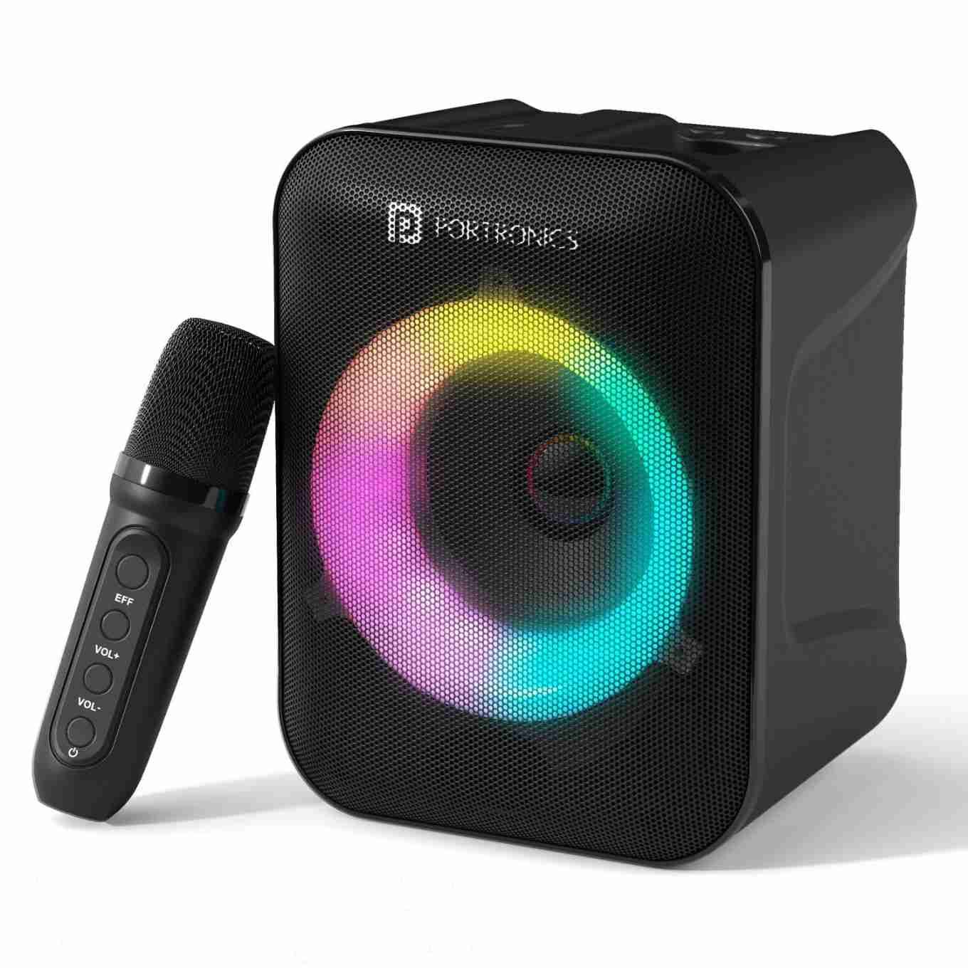 Portronics Apollo One 20W Wireless Bluetooth Portable Speaker with Wireless Karaoke Mic (Black)