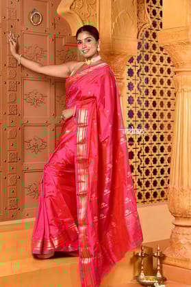 Shubh ~ Limited Edition Pure Silk Paithani with Asawali Pallu & Asawali Buttis in Exquisite Pink