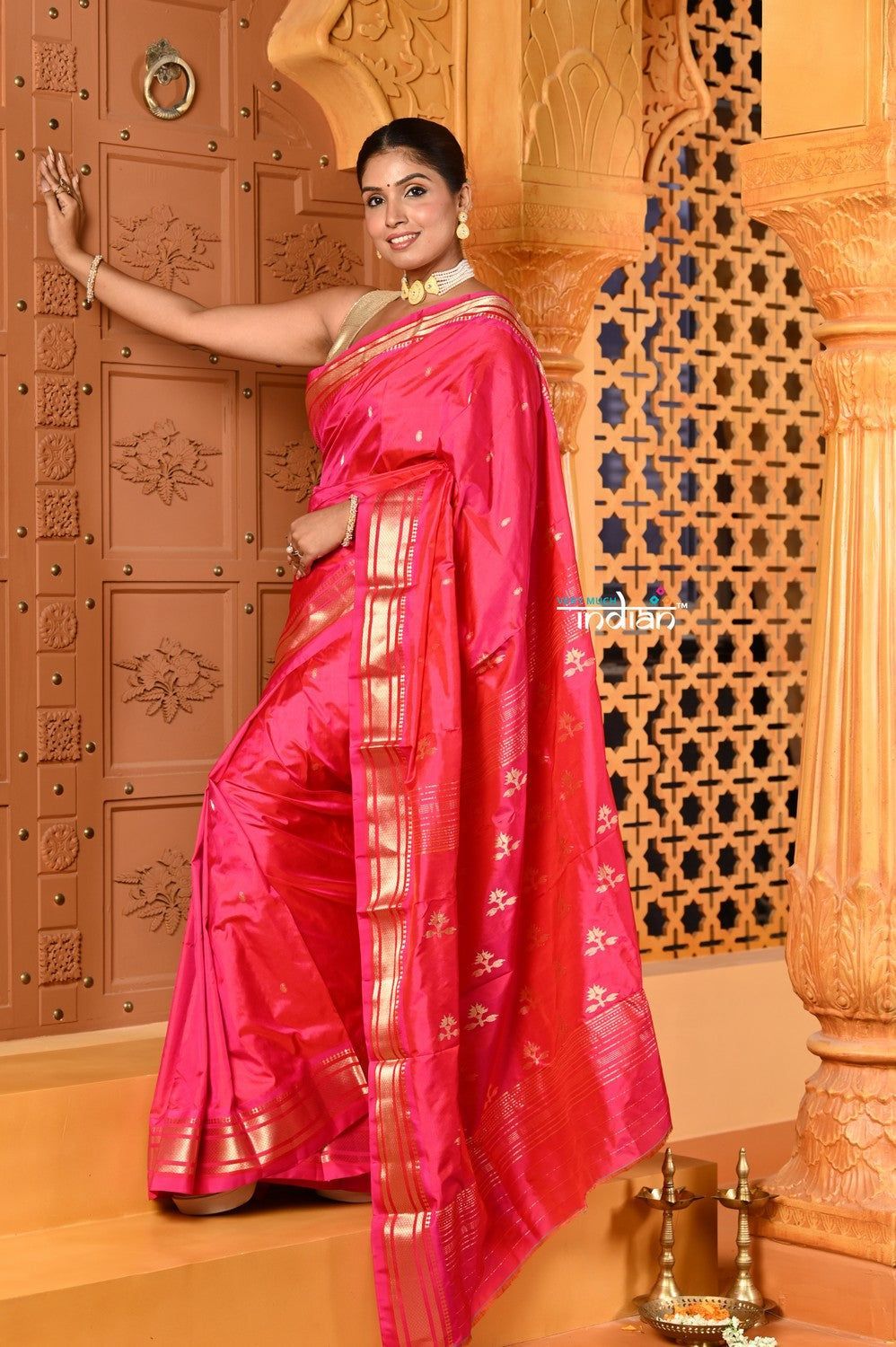 Shubh ~ Limited Edition Pure Silk Paithani with Asawali Pallu & Asawali Buttis in Exquisite Pink