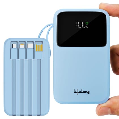 Lifelong Electronics 10000mAh 22.5W Fast Charging Power Bank | 3 Inputs (1 Built-in USB A Cable + 1 C + 1 Lightning Port) & 6 Outputs (3 Built-in Cables + 1 C + 2 A Port) | Small Pocket Size Powerbank Lifelong Electronics 10000mAh 22.5W Fast Charging Pow