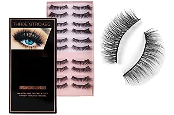 Elecsera Professional Synthetic Fibers False Eyelashes, 100% Handmade Natural & soft (Pack of 10)