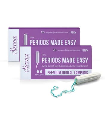 Sirona Period Made Easy Tampons - 20 Piece (Pack of 2) | For Medium & Regular Flow | Biodegradable Tampons | FDA Approved