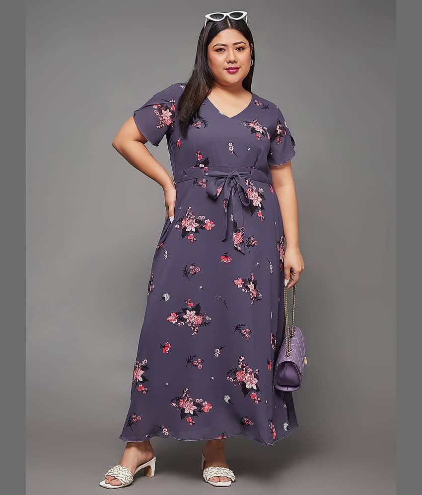 Miss Chase A+ Women Georgette Printed Fit & Flare Dress ( Purple )