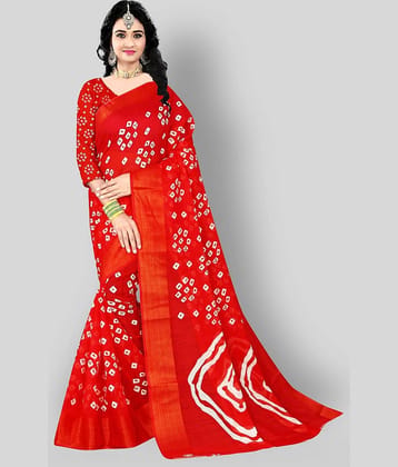 Grubstaker Cotton Saree With Unstitched Blouse Piece ( Red )