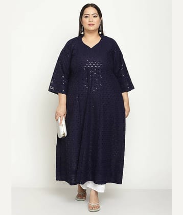 Queenley - Blue Cotton Women's Flared Kurti ( Pack of 1 )