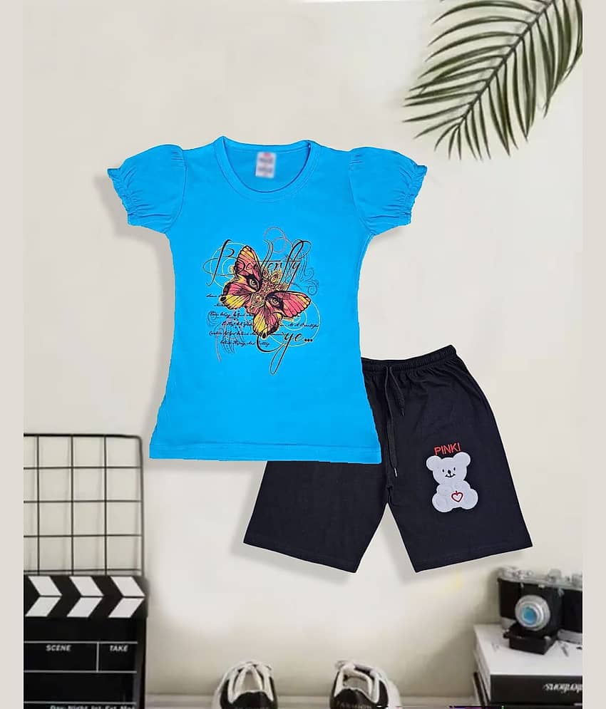 COOLTEES4U Pack of 2 Girls 100% Cotton T-shirt & Shorts ( Multicolor )