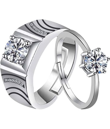 silver plated fetching round diamond and marvellous designer adjustable couple ring for men and women.