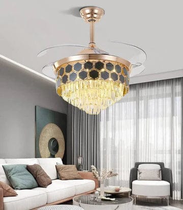 Premium Rose Gold Crystal Chandelier Fan