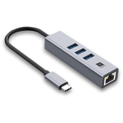 iBall Bridge 400C USB Type-C to USB 3.0 Hub + Gigabit Multifunctional Adapter, 4-in-1, USB 3.0 x 3-Ports Hub with 1000 Mbps Ethernet Port