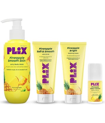 The Plant Fix Plix Pineapple Brightening & Lightening Kit with Scrub, Cream, Roll on & Body wash (4 Items in the set)