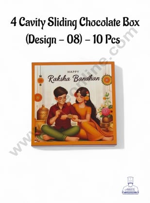 4 Cavity Raksha Bandhan Sliding Chocolate Box (Design - 08) Without Cavity (10 Pcs Pack) - CAKE DECOR™