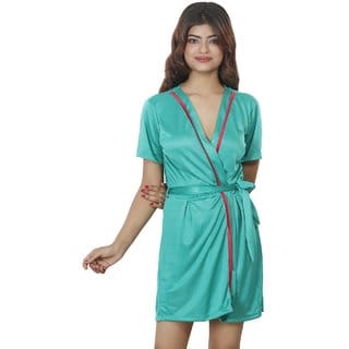 Nivcy Women Solid Nightwear Satin Dark Green (Small)