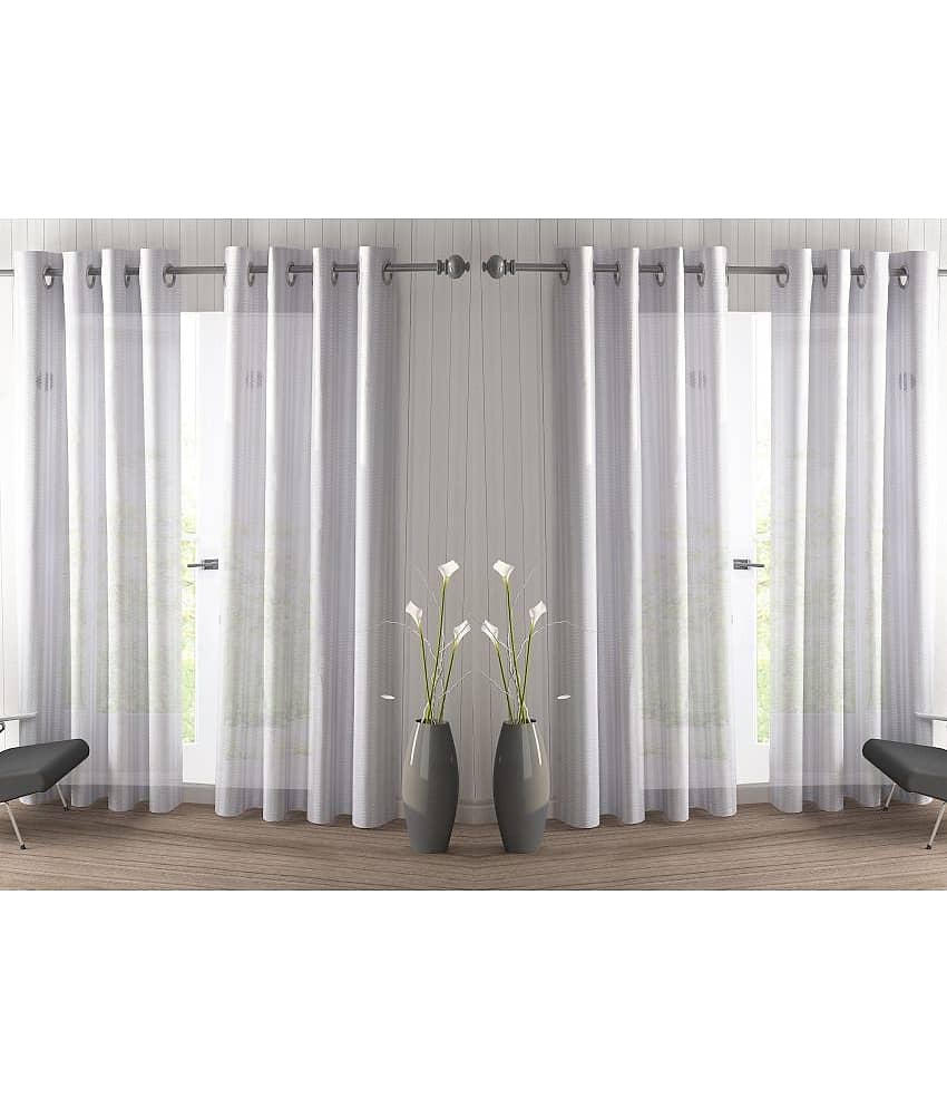 N2C Home Abstract Semi-Transparent Eyelet Curtain 5 ft ( Pack of 4 ) - White