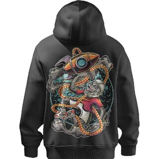 BULL CLOTHING Mens Space Monkey Graphic Black Hoodie  60 Cotton 40 Poly  280 GSM Fleece Pullover Sweatshirt (M)