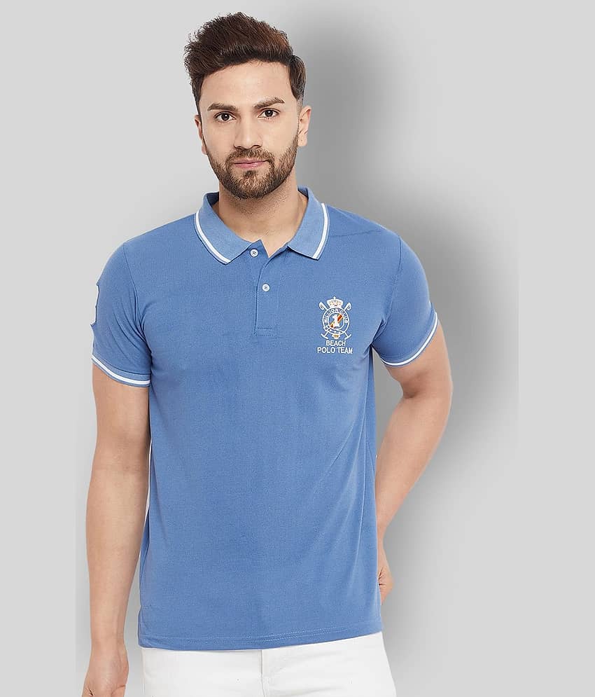 The Million Club Pack of 1 Cotton Blend Regular Fit Solid Half Sleeves Men's Polo T Shirt ( Blue )