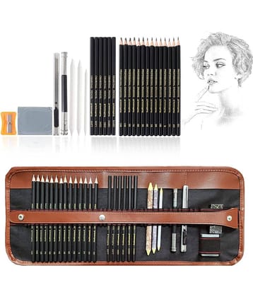 Angel Bear 29 Pieces Professional Sketching & Drawing Art Tool Kit with Graphite Pencils, Charcoal Pencils, Paper Erasable Pen, Craft Knife-Lightwish (with Canvas Rolling Pouch)