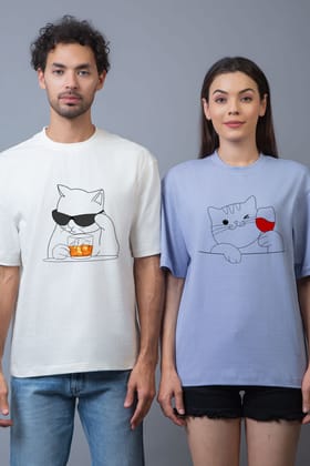 Sophisticat Sips Couple Oversized Tees - Pack of 2