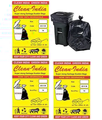 C-I Large 42 pcs - 25X30 Black Disposable Garbage Trash Waste Dustbin Bags of 63cm x 76cm | Pack of 3 X 14 pcs= total 42 pcs