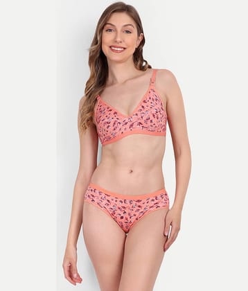 Aprozone Poly Cotton Women's Bra & Panty Set ( Orange ) Lingerie Set