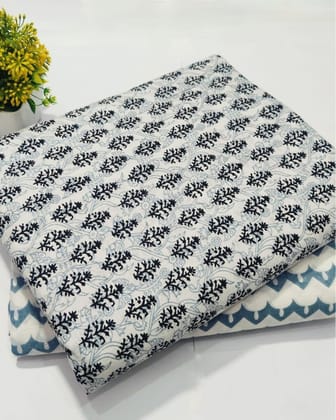 Chaap Ivory White Pure Cotton Blockprinted Suit (Top & Bottom)