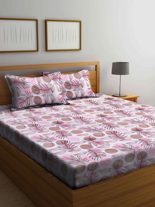 White & Pink Floral 300 TC King Cotton Bedsheet with 2 Pillow Covers