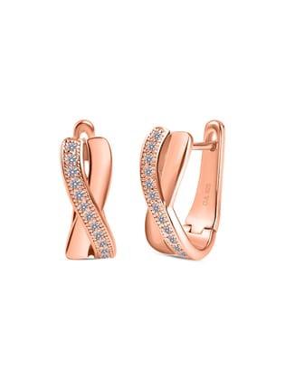 Rose Gold Bali Hoop Earrings With American Diamond