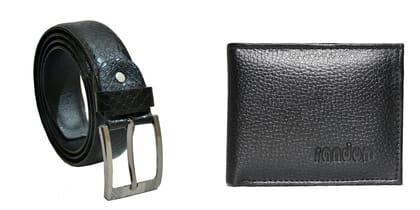 Random Black Snakeskin Design Mens Artificial Leather Belt and Black Wallet Combo